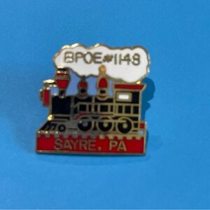 Elks Lodge BPOE Red Enamel Train #1148 Sayre, PA Tie Tack Lapel Pin